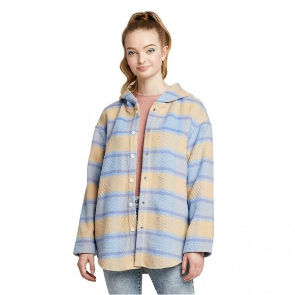 Wild Fable Snap Front Hooded Plaid 